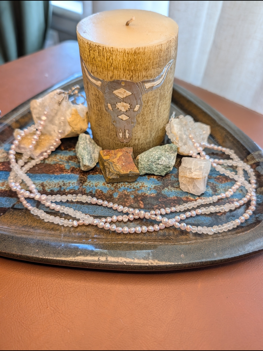 Sterling Silver .925 Pearl and Quartz Beaded Necklace Set.